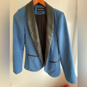 Blue and black leather trim blazer